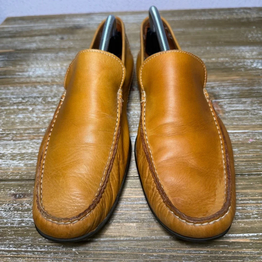 Zelli Handcrafted in Italy Tan Leather Loafers Mens 11 M Driver Moc Toe Shoes
